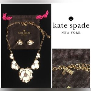 KATE SPADE - PRELOVED - WHITE / GOLD FLORAL NECKLACE AND EARRINGS SET